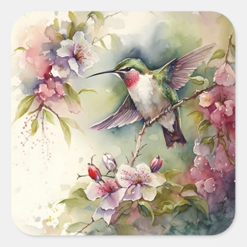 Hummingbird Garden Square Sticker