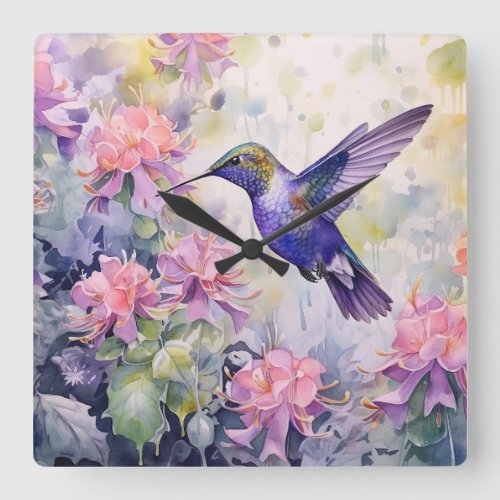 Hummingbird Garden Square Wall Clock