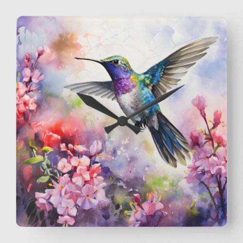 Hummingbird Garden Square Wall Clock