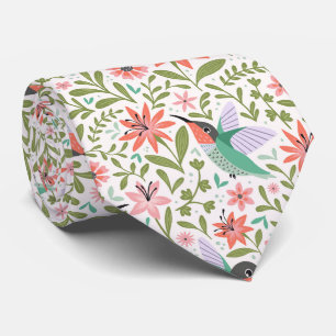 Hummingbird garden - tropical exotic birds neck tie