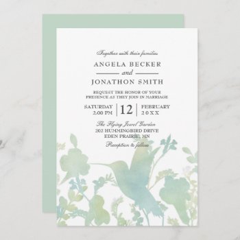 Hummingbird Garden Watercolor Elegant Wedding Invitation by prettypicture at Zazzle