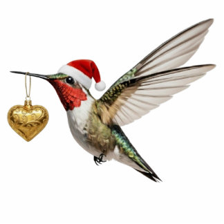 Hummingbird & Gold Heart Bird Christmas Ornament