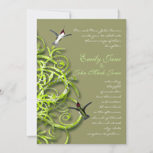 Hummingbird Golden Lime Forest Grove Tree Wedding  Invitation (Front)