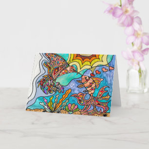 Hummingbird Goldfish Reflection Art Card