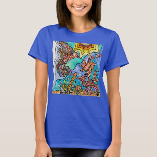 Hummingbird Goldfish Reflection Art  T_Shirt