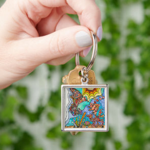 Hummingbird Goldfish Reflection Fantasy Art Keychain