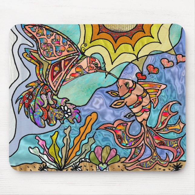 Hummingbird Goldfish Reflection Fantasy  Mousepad (Front)