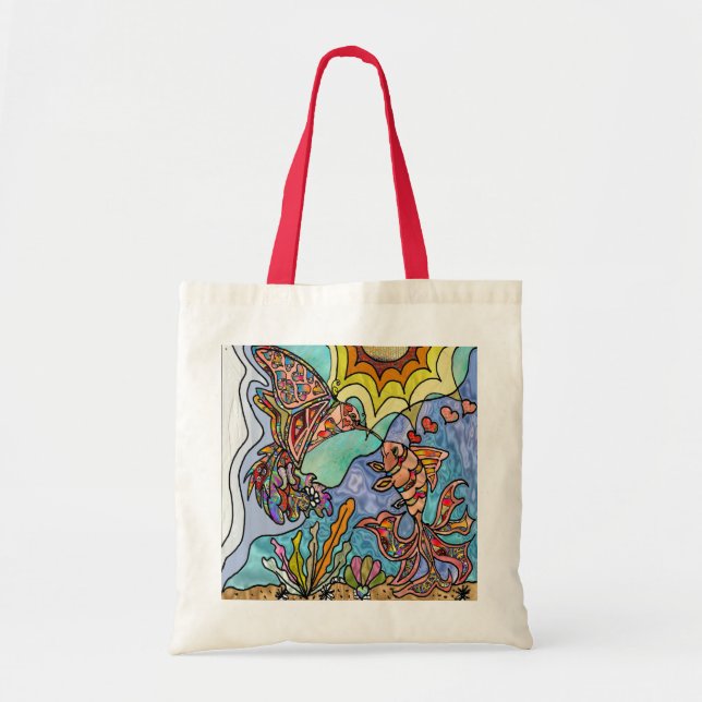 Hummingbird Goldfish Reflection Fantasy Tote Bag (Front)