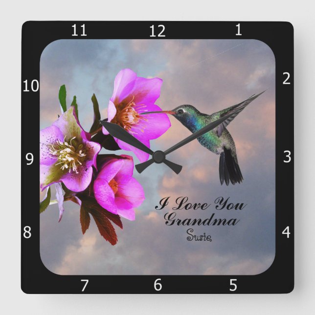 HUMMINGBIRD-GRANDMA SQUARE WALL CLOCK (Front)