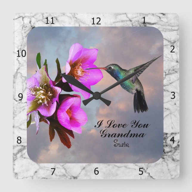 HUMMINGBIRD-GRANDMA SQUARE WALL CLOCK (Front)