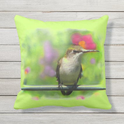Hummingbird Green Pink Animal Outdoor Pillow