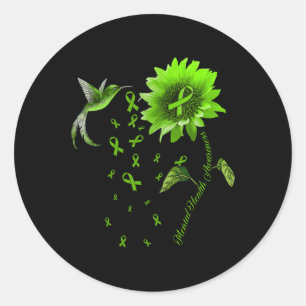 Hummingbird Green Ribbon Mental Health Awareness Classic Round Sticker