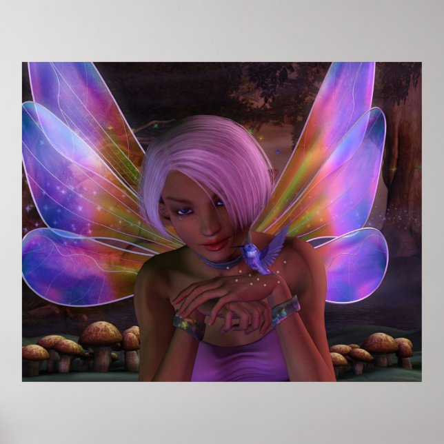 Hummingbird Guardian Fairy Fantasy Art Poster (Front)