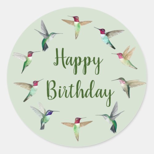 Hummingbird Happy Birthday  Classic Round Sticker