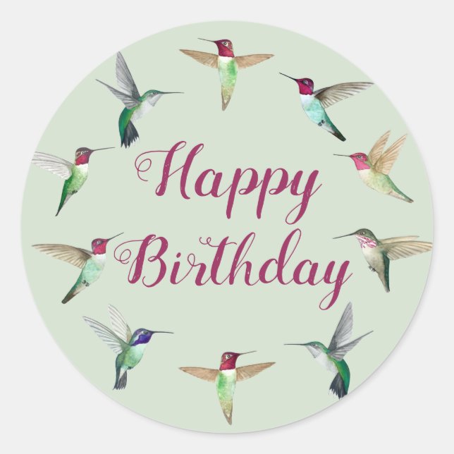 Hummingbird Happy Birthday  Classic Round Sticker (Front)