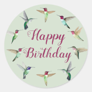 Hummingbird Happy Birthday Classic Round Sticker