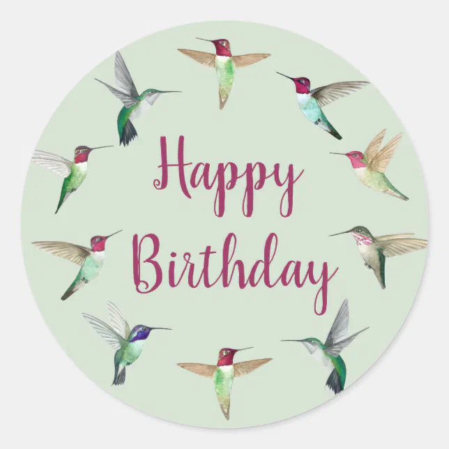 Hummingbird Happy Birthday Classic Round Sticker | Zazzle