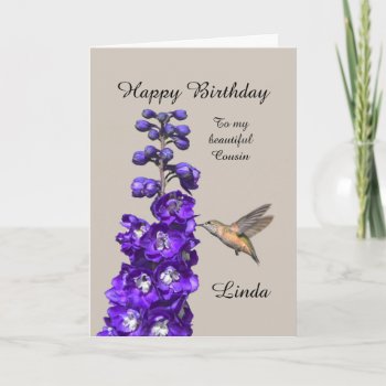 Hummingbird Happy Birthday Cousin  Linda Card by catherinesherman at Zazzle