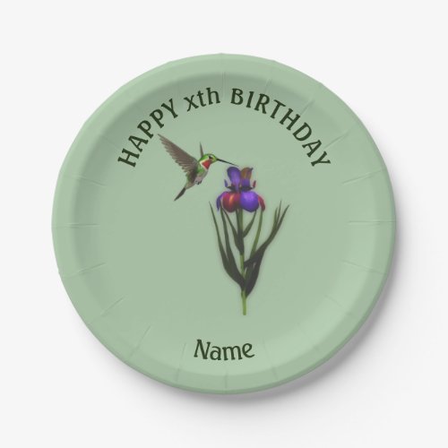 Hummingbird Happy Birthday Personalized  Paper Plates