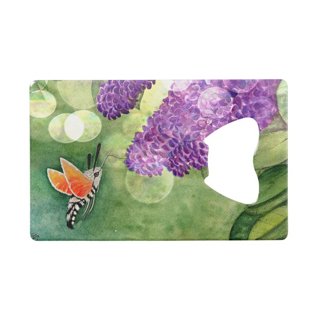 Hummingbird Hawk Moth and Lilacs Credit Card Bottle Opener (Front (Horizontal))