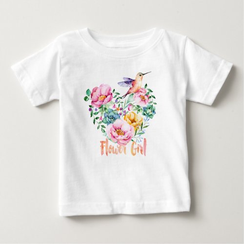 Hummingbird Heart Bouquet Flower Girl Baby T_Shirt