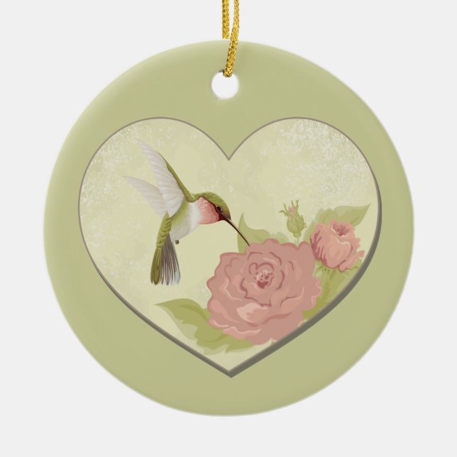 Hummingbird Heart Ceramic Ornament (Front)