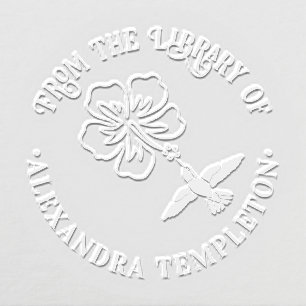 Hummingbird Hibiscus B Round Library Book Name Embosser