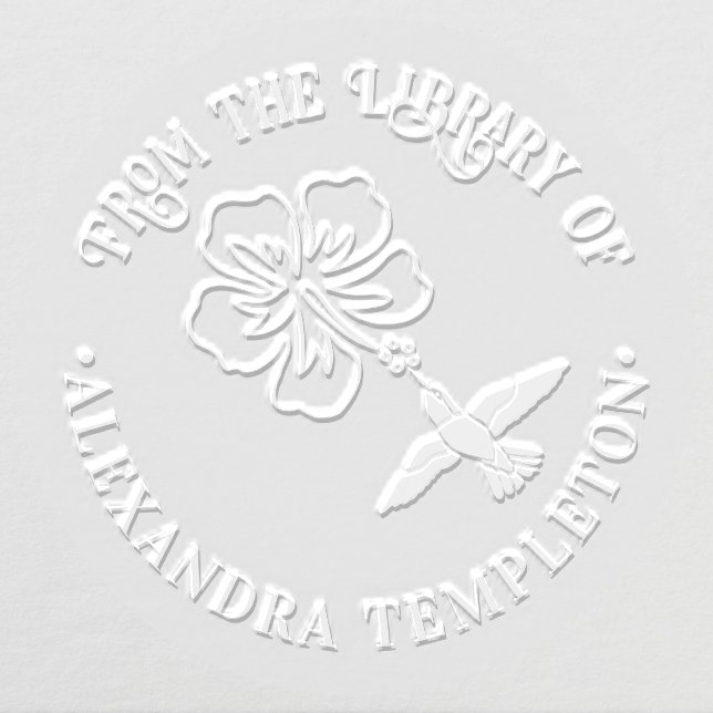 Hummingbird Hibiscus B Round Library Book Name Embosser (Design)