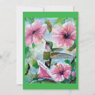 Hummingbird & Hibiscus Blank Greeting Card