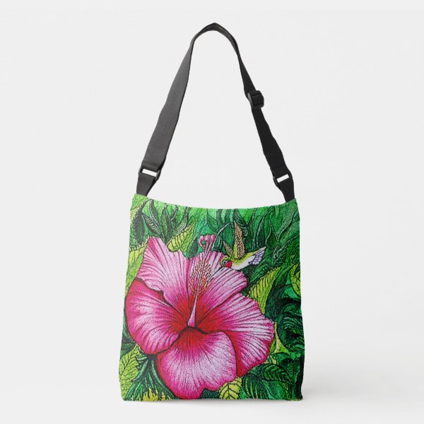 Hummingbird Hibiscus Crossbody Bag