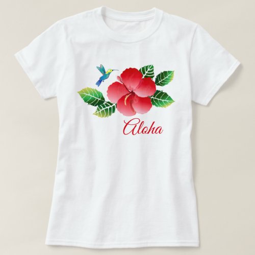 Hummingbird Hibiscus Hawaiian Tropical Floral T_Shirt