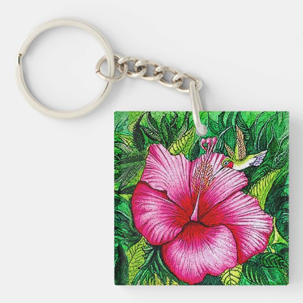 Hummingbird Hibiscus Keychain