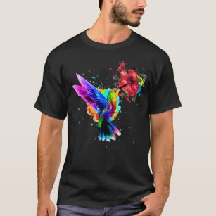 Hummingbird Hibiscus Watercolor Floral Premium T-Shirt