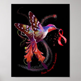 Hummingbird Hold Burgundy Ribbon Brain Aneurysm Aw Poster