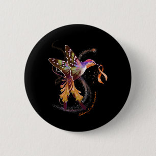 Hummingbird Hold Orange Ribbon Leukemia Awareness Button
