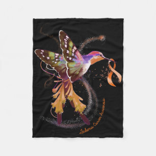 Hummingbird Hold Orange Ribbon Leukemia Awareness  Fleece Blanket