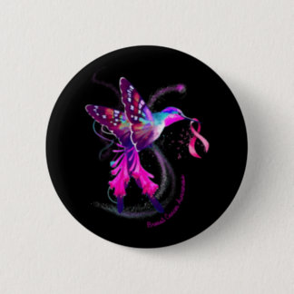 Hummingbird Hold Pink Ribbon Breast Cancer Awarene Button