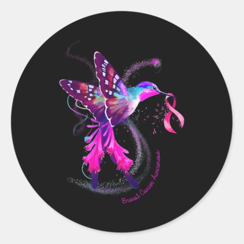 Hummingbird Hold Pink Ribbon Breast Cancer Awarene Classic Round Sticker