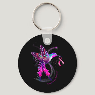 Hummingbird Hold Pink Ribbon Breast Cancer Awarene Keychain