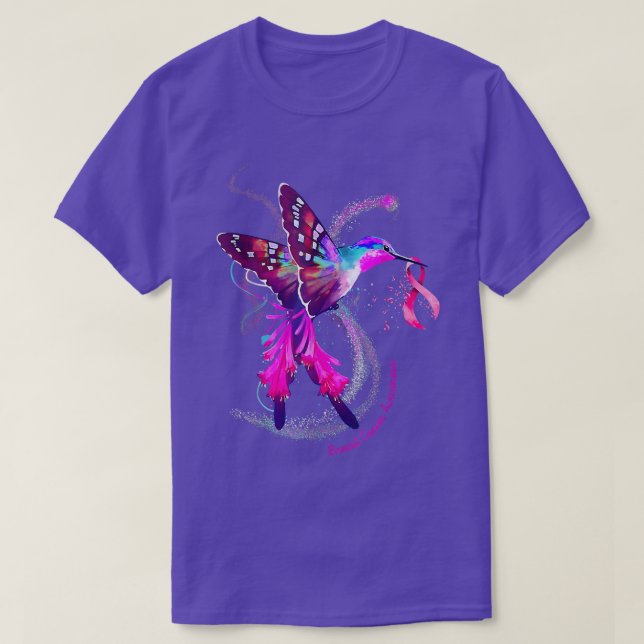Hummingbird Hold Pink Ribbon Breast Cancer Awarene T-Shirt (Design Front)