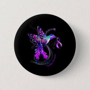 Hummingbird Hold Purple Ribbon Overdose Awareness  Button