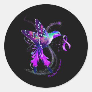 Hummingbird Hold Purple Ribbon Overdose Awareness Classic Round Sticker