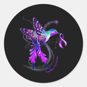 Hummingbird Hold Purple Ribbon Overdose Awareness Classic Round Sticker