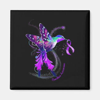 Hummingbird Hold Purple Ribbon Overdose Awareness  Magnet