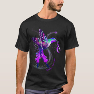 Hummingbird Hold Purple Ribbon Overdose Awareness  T-Shirt