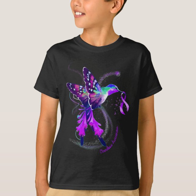 Hummingbird Hold Purple Ribbon Overdose Awareness  T-Shirt (Front)