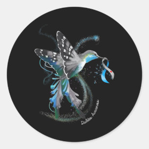 Hummingbird Holding Gray Blue Ribbon T1d Diabetes Classic Round Sticker