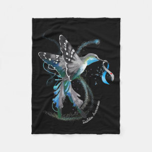Hummingbird Holding Gray Blue Ribbon T1d Diabetes  Fleece Blanket