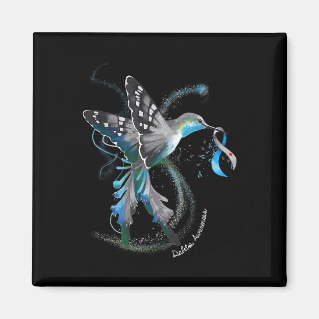 Hummingbird Holding Gray Blue Ribbon T1d Diabetes  Magnet (Front)