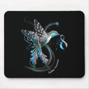 Hummingbird Holding Gray Blue Ribbon T1d Diabetes  Mouse Pad